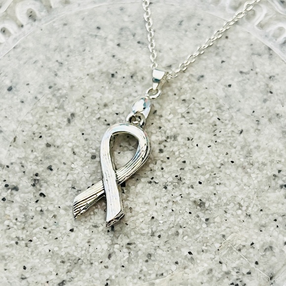 Sterling Silver Pink Ribbon Necklace Made by a Breast Cancer Survivor - Picture 2 of 11